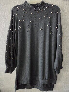 Milan Kiss women's gray faux pearl embellished pullover tunic size XL